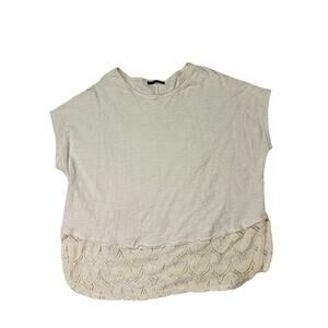Blu Heaven Ivory Crochet Hem Top Women's Medium Short Sleeve Boho Cottagecore